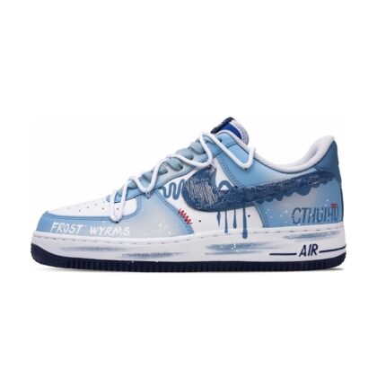 Custom Air Force 1 Shoes Blue Cyan Denim Cthulhu
