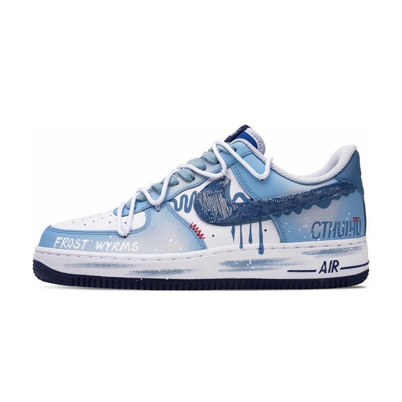 Custom Air Force 1 Shoes Blue Cyan Denim Cthulhu