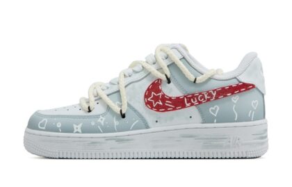 Custom Air Force 1 Shoes Light Gray Red Lucky Star