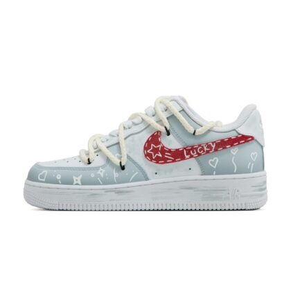 Custom Air Force 1 Shoes Light Gray Red Lucky Star
