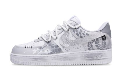 Custom Air Force 1 Shoes Silver Gray Snake Dance