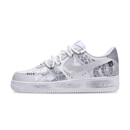Custom Air Force 1 Shoes Silver Gray Snake Dance