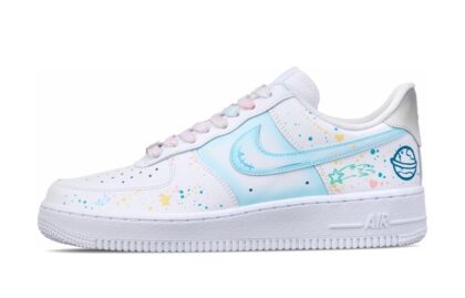 Custom Air Force 1 Shoes White Blue Graffiti Planet