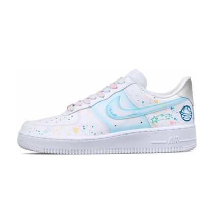 Custom Air Force 1 Shoes White Blue Graffiti Planet