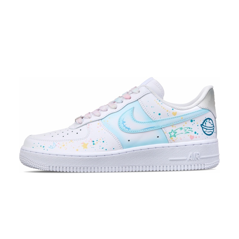 Custom Air Force 1 Shoes White Blue Graffiti Planet