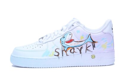Custom Air Force 1 Shoes White Blue Graffiti Shark