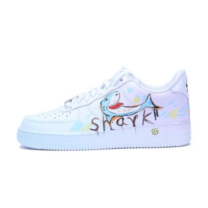 Custom Air Force 1 Shoes White Blue Graffiti Shark