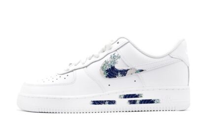 Custom Air Force 1 Shoes White Blue Great Wave