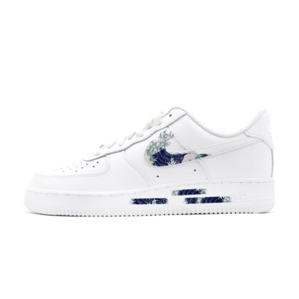 Custom Air Force 1 Shoes White Blue Great Wave