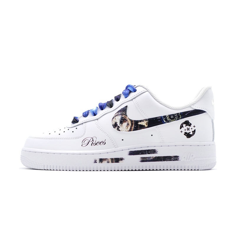 Custom Air Force 1 Shoes White Blue Pisces Galaxy