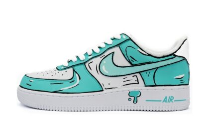 Custom Air Force 1 Shoes White Cyan Anime Style