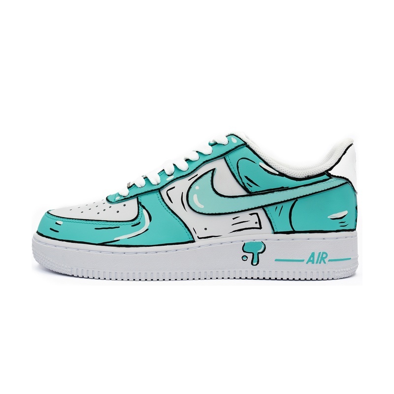Custom Air Force 1 Shoes White Cyan Anime Style