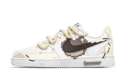 Custom Court Shoes Beige Brown Pixel Heart