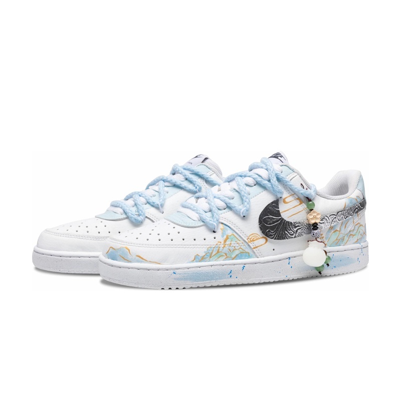 Custom Court Shoes Blue Green Tranquil Landscape - Image 3