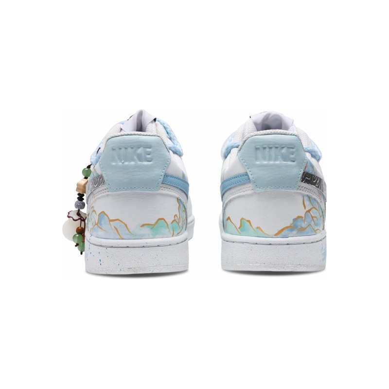Custom Court Shoes Blue Green Tranquil Landscape - Image 4