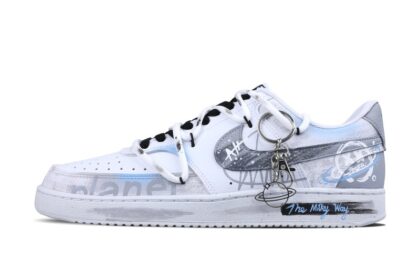 Custom Court Shoes White Blue Milky Way