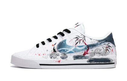 Custom Court Shoes White Gray Ink Koi