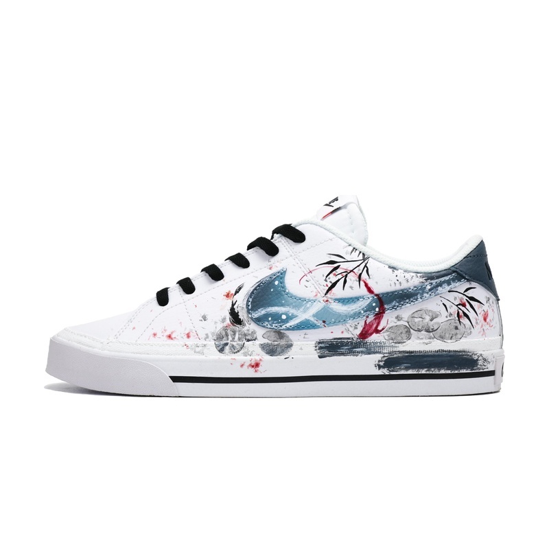 Custom Court Shoes White Gray Ink Koi