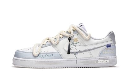 Custom Court Shoes White Gray Vintage Romance