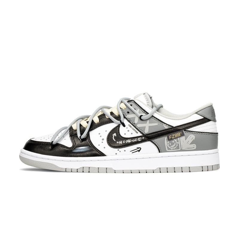 Custom Dunk Shoes Black White Graffiti Street
