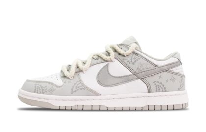 Custom Dunk Shoes Gray White Paisley Whisper