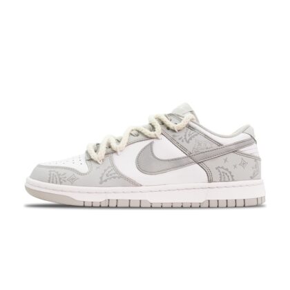 Custom Dunk Shoes Gray White Paisley Whisper