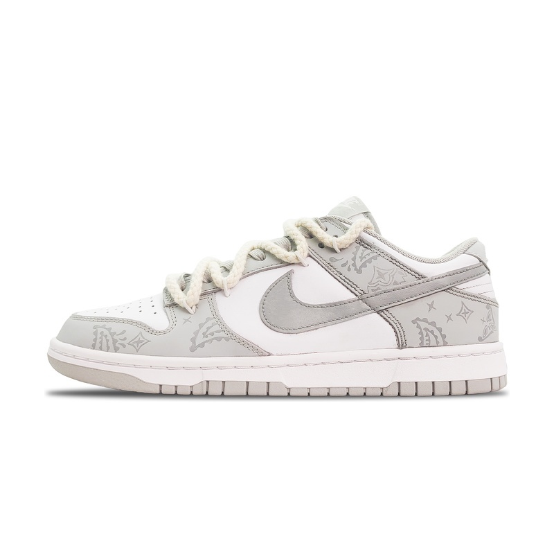 Custom Dunk Shoes Gray White Paisley Whisper
