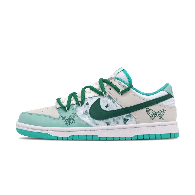 Custom Dunk Shoes Green White Butterfly Dance