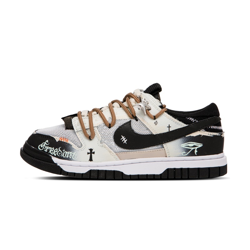 Custom Dunk Shoes White Brown Cross Pattern
