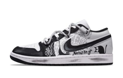 Custom Jordan Shoes Black White Graffiti Cat