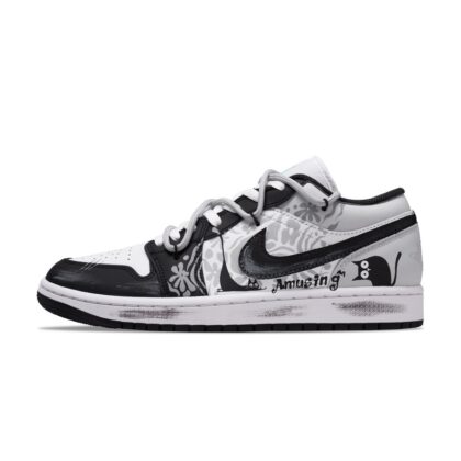 Custom Jordan Shoes Black White Graffiti Cat