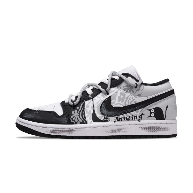 Custom Jordan Shoes Black White Graffiti Cat