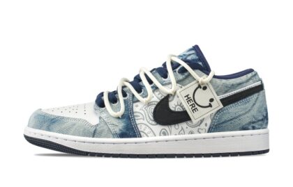 Custom Jordan Shoes White Blue Denim Paisley