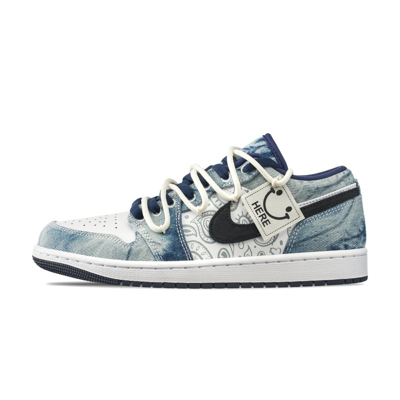 Custom Jordan Shoes White Blue Denim Paisley