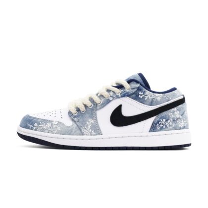 Custom Jordan Shoes White Blue Floral Denim